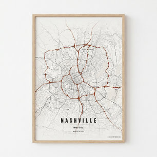 Impresión de cartel de Nashville Mapa de la ciudad