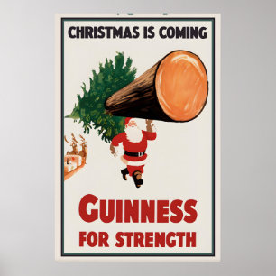 Impresión de cartel de Navidad de Santa Guinness C