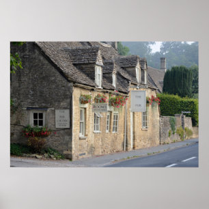 Impresión de cartel de pub de pueblo en Cotswolds
