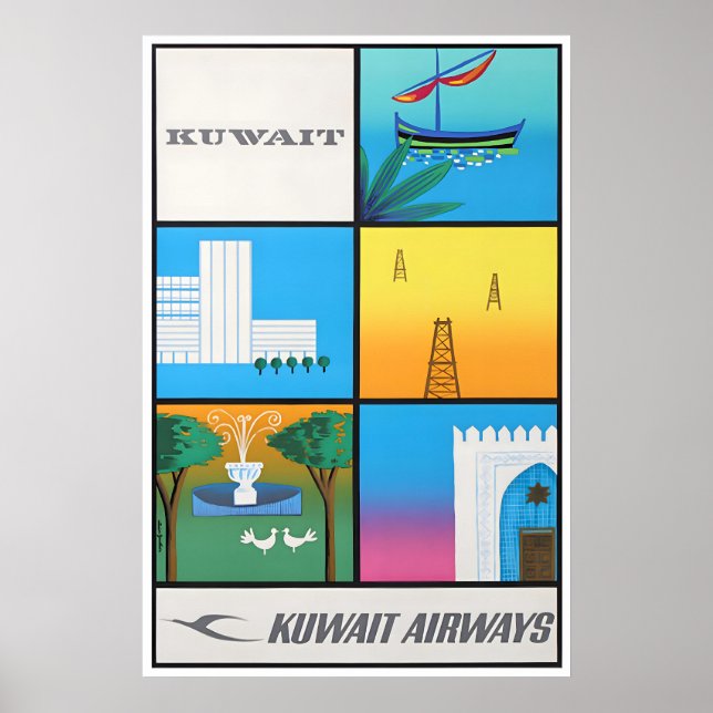 Impresión de cartel de viaje a Kuwait de aerolínea (Frente)