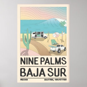 Impresión de cartel de viaje Baja Costa con tablas