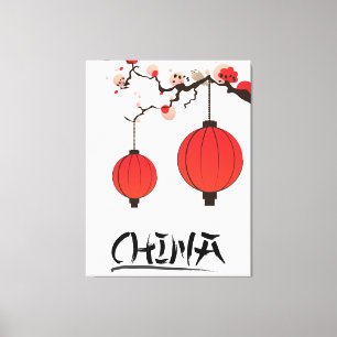 Impresión de cartel de viaje de faroles chinos.