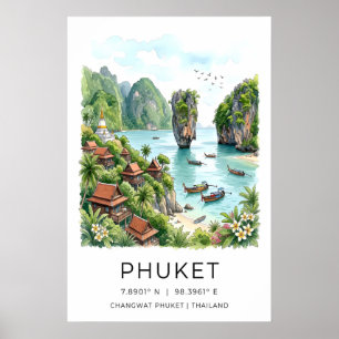 Impresión de cartel de viaje de Phuket, bahía escé