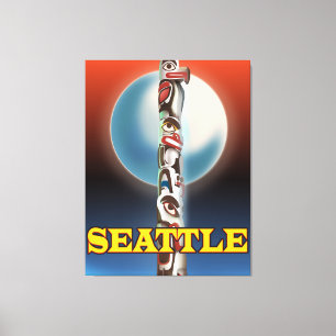 Impresión de cartel de viaje del tótem de Seattle