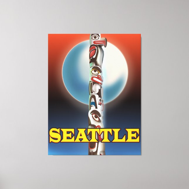 Impresión de cartel de viaje del tótem de Seattle (Anverso)