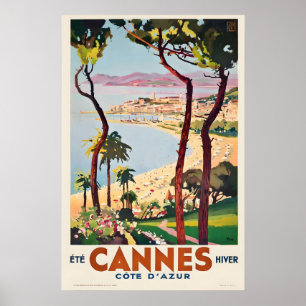 Impresión de cartel de viaje vintage de Cannes Fra