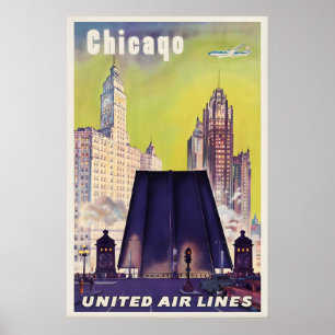 Impresión de cartel de viaje vintage de Chicago EE