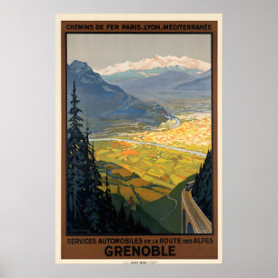 Impresión de cartel de viaje vintage de Grenoble F