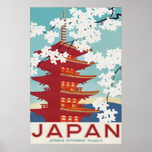 Impresión de cartel de viaje vintage Japón Pagoda 