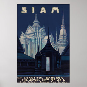 Impresión de cartel de viaje vintage Siam Bangkok,