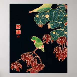 Impresión de cartel vintage de ave loro japonesa