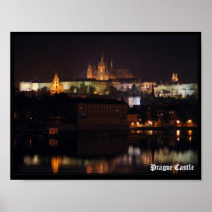 Impresión de castillo nocturno de Praga