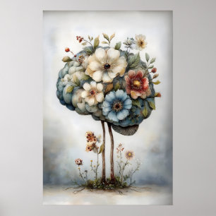 Impresión de cerebro floral, ilustración botánica
