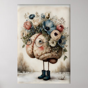Impresión de cerebro floral, ilustración botánica
