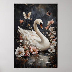 Impresión de cisne de flor temperamental, impresió
