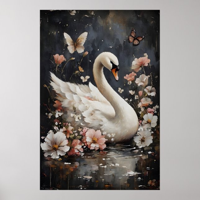 Impresión de cisne de flor temperamental, impresió (Frente)