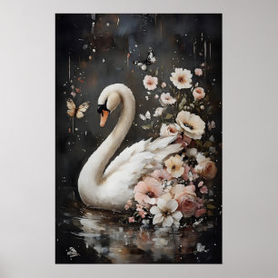 Impresión de cisne de flor temperamental, impresió