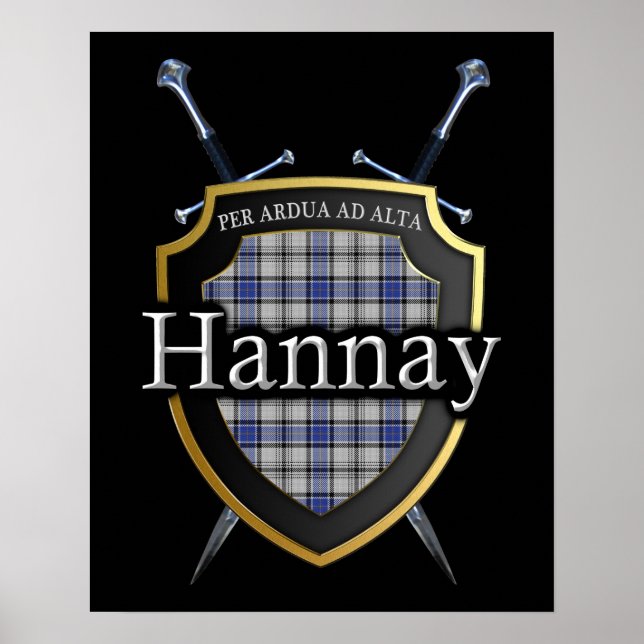 Impresión de clan Hannay Tartan Shield & Swords (Frente)