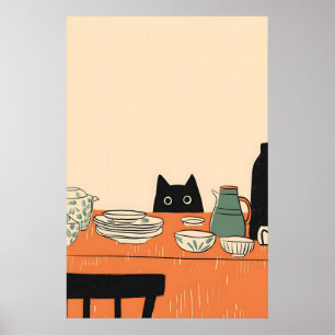 Impresión de cocina de gato negro Arte moderno de