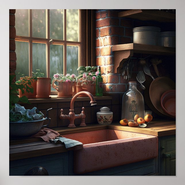 Impresión de cocina de granjas 12X12 (Frente)