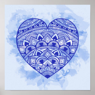 Impresión de color azul cardíaco de Mandala