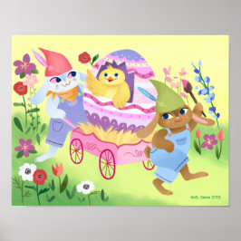 Impresión de conejillos de Pascua y arte de pollue