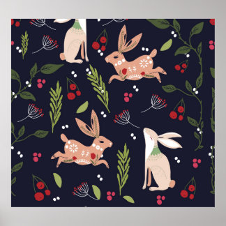 Impresión de conejito de arte folclórico escandina