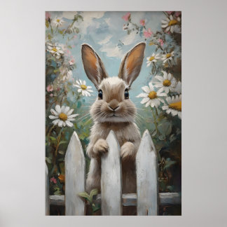 Impresión de conejo de granja, floral, guardería d