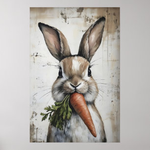 Impresión de conejo de primavera y zanahoria, cone