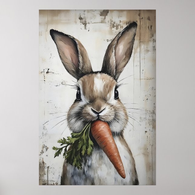 Impresión de conejo de primavera y zanahoria, cone (Frente)