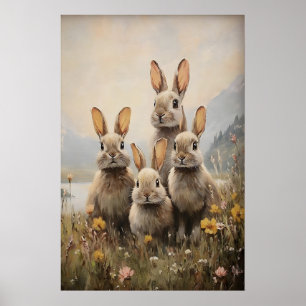 Impresión de conejos familiares, pintura de conejo