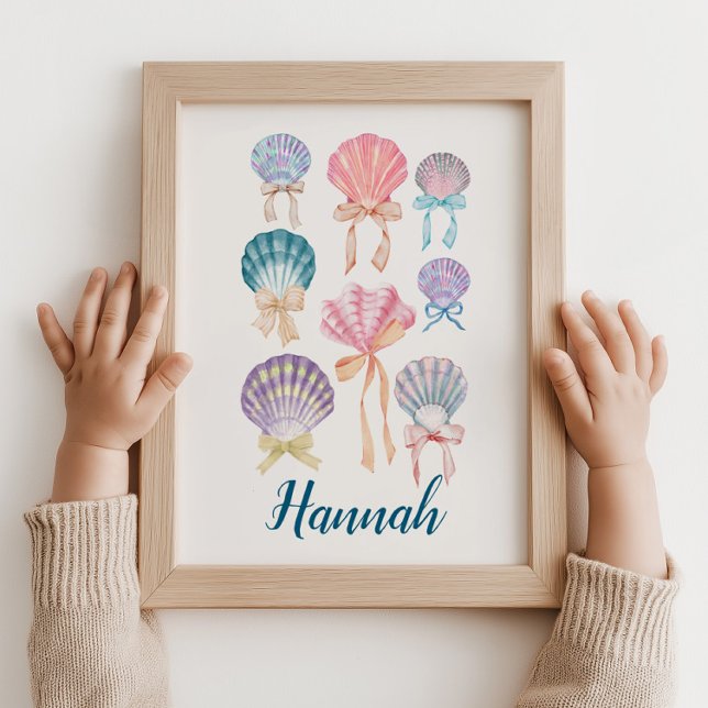 Impresión de coqueta de concha de concha de person (Personalized Name Nursery Seashell Coquette Print)