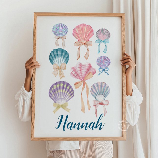 Impresión de coqueta de concha de concha de person (Personalized Name Nursery Seashell Coquette Print)