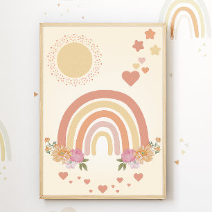 Impresión de corazones de sol arcoíris lindo para 