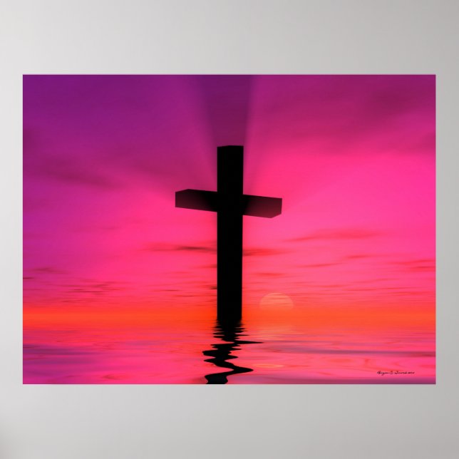 Impresión de cruz cristiana de color rosa (Frente)