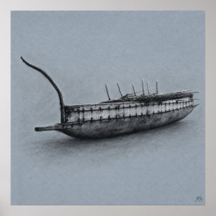 Impresión de dibujo archivístico de canoa Madang