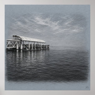Impresión de dibujo archivístico del muelle y la n