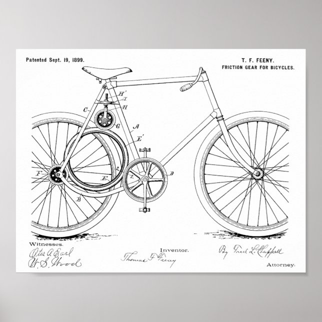 Impresión de dibujo de la patente de arte de bicis (Frente)