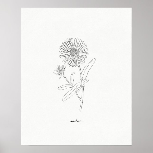 Impresión de dibujo de línea de Aster - Flor de ti (Frente)