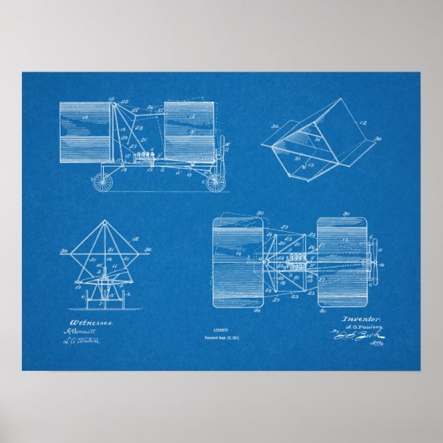 Impresión de dibujo de patente de aeronave de 1911 (Frente)