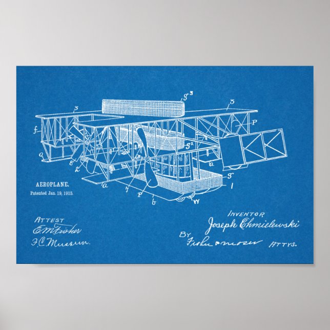 Impresión de dibujo de patente de aeronave de 1915 (Frente)