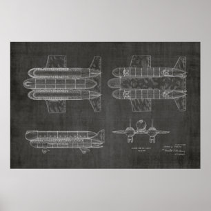 Impresión de dibujo de patente de aeronave de 1950