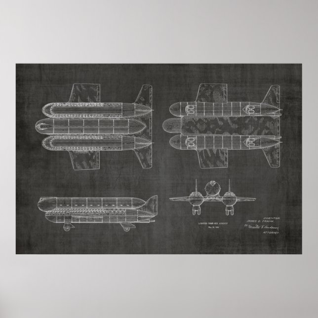 Impresión de dibujo de patente de aeronave de 1950 (Frente)