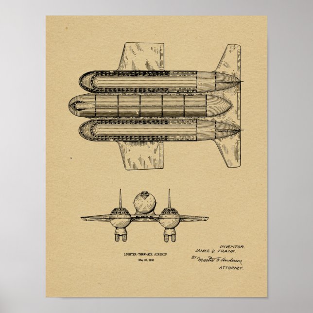 Impresión de dibujo de patente de aeronave de 1950 (Frente)