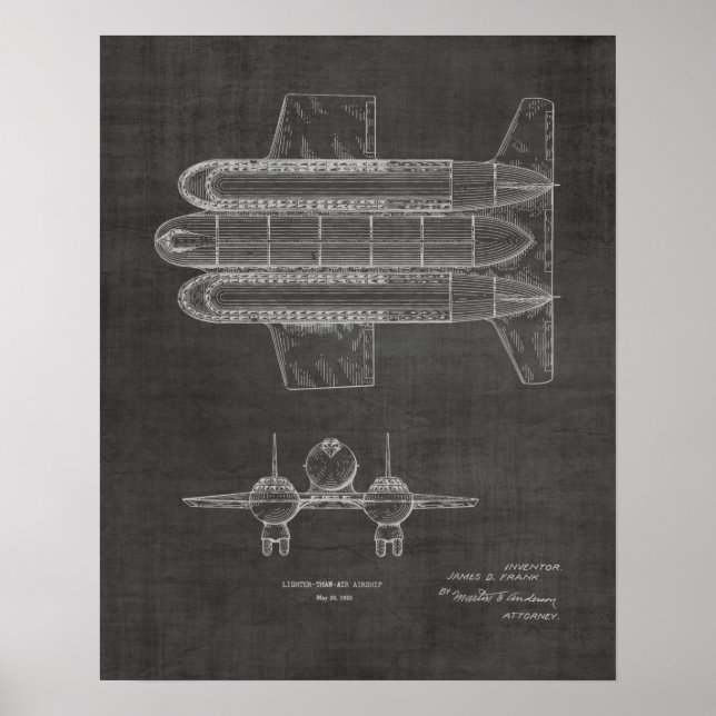 Impresión de dibujo de patente de aeronave de 1950 (Frente)