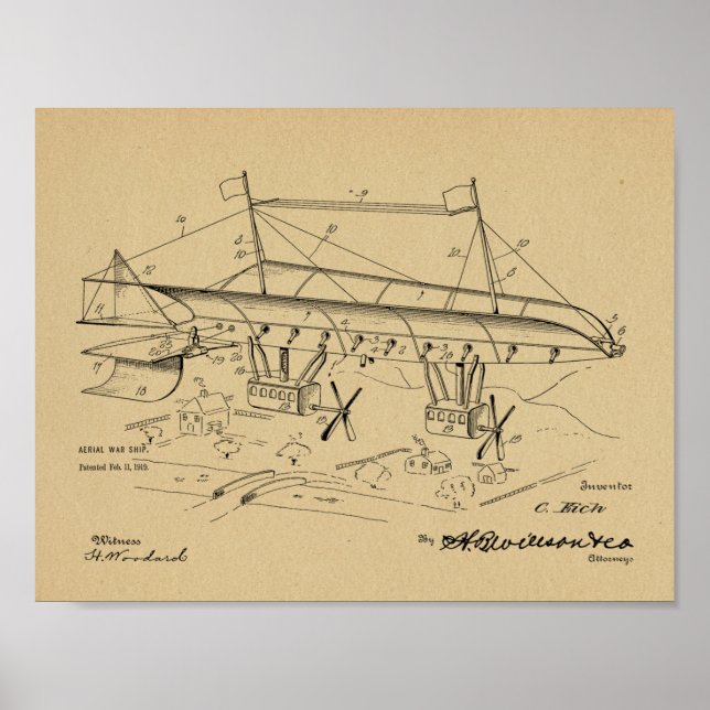 Impresión de dibujo de patente de aeronave de guer (Frente)