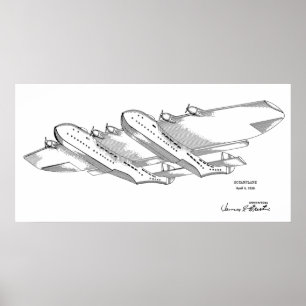 Impresión de dibujo de patente de aeroplano oceáni