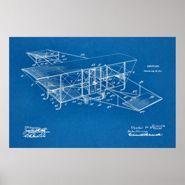 Impresión de dibujo de patente de avión de 1911 (Frente)