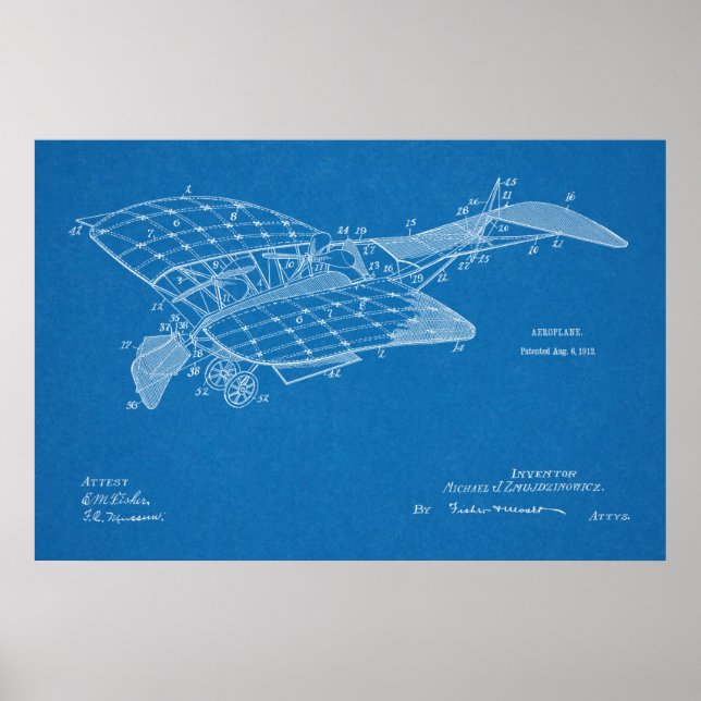 Impresión de dibujo de patente de avión de 1912 (Frente)