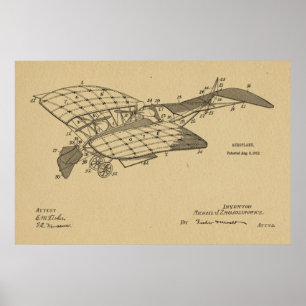 Impresión de dibujo de patente de avión de 1912